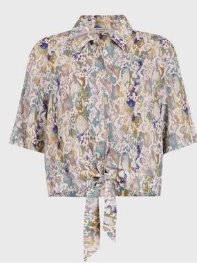 AllSaints Leni Masala Tie Front Shirt US 2 Cropped Viscose Blouse Snake Print